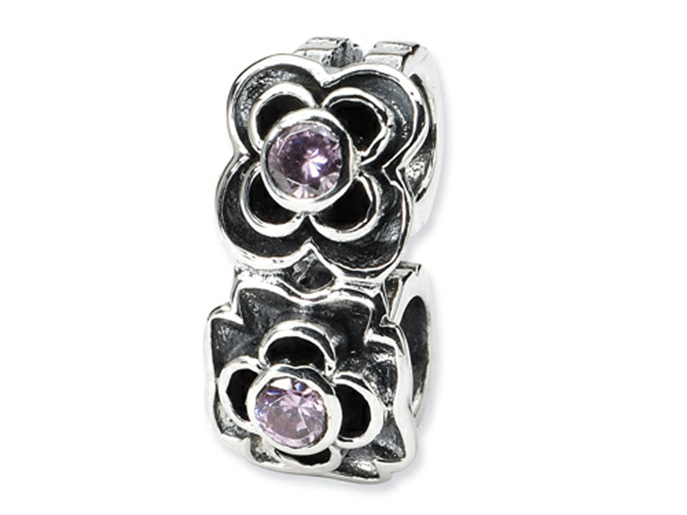 Reflections Sterling Silver Pink CZ Connector Bead / Charm