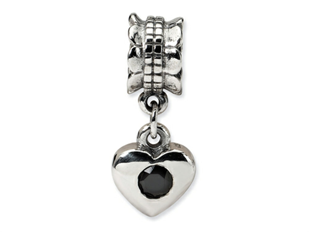 Reflections Sterling Silver Black CZ Heart Dangle Bead / Charm