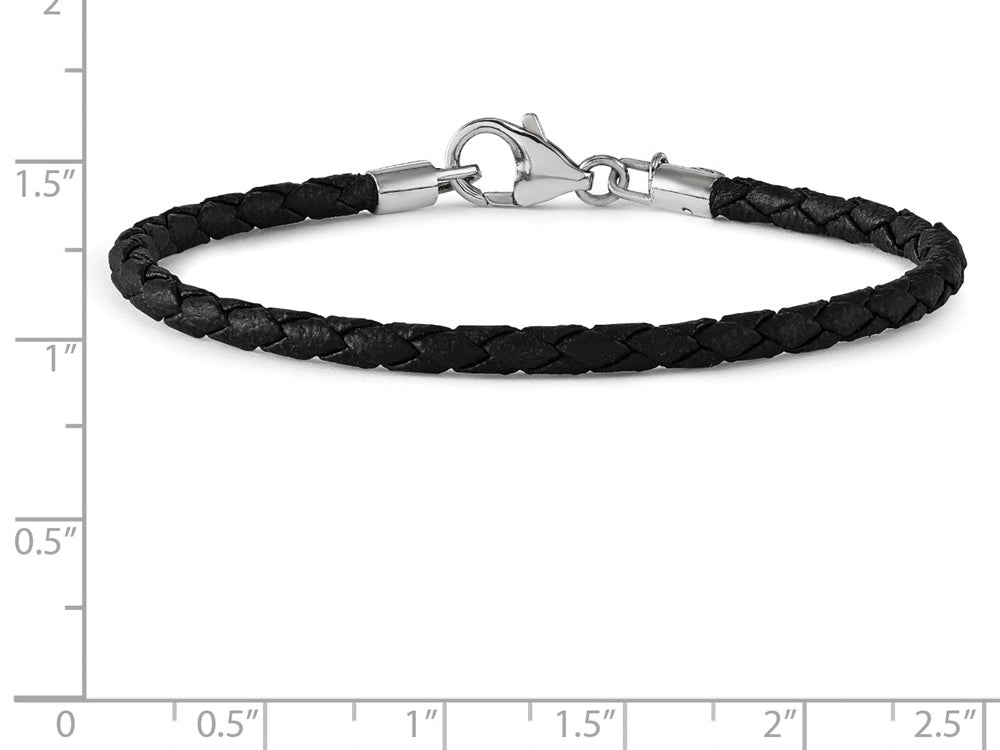 Reflections Sterling Silver Black Leather Lobster Clasp Bead Bracelet 6.75 inches