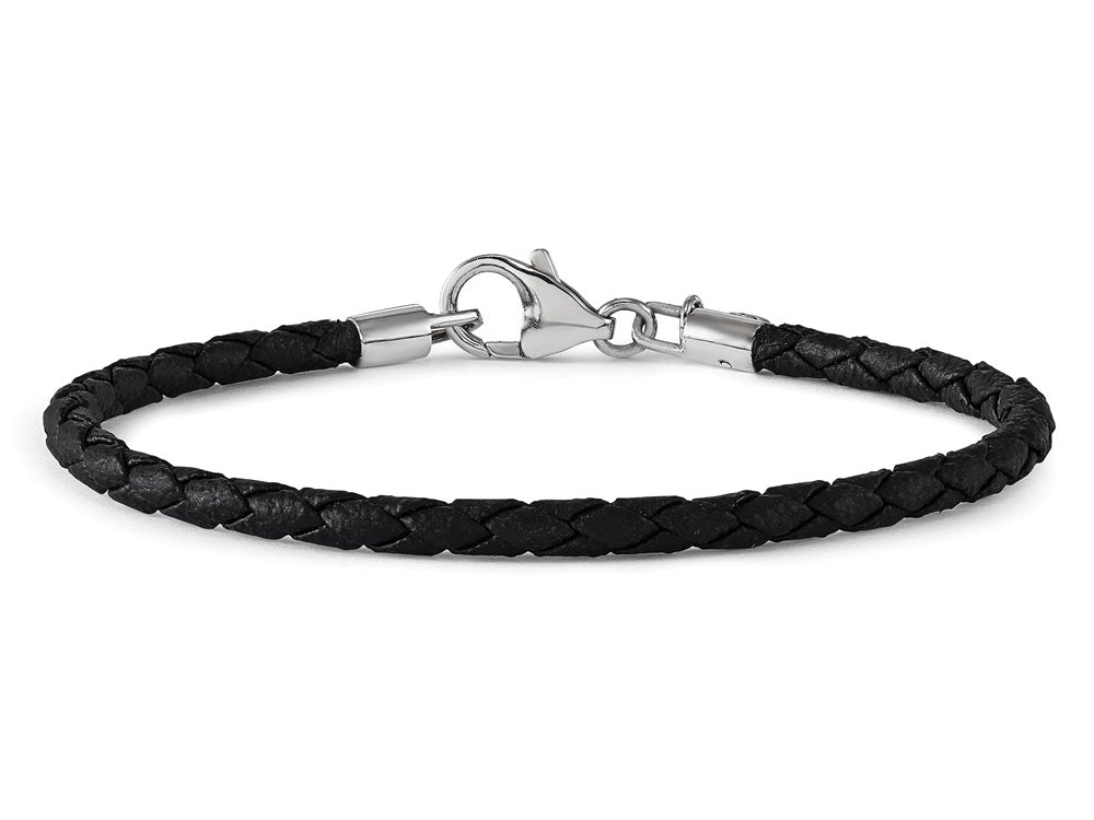 Reflections Sterling Silver Black Leather Lobster Clasp Bead Bracelet 6.75 inches