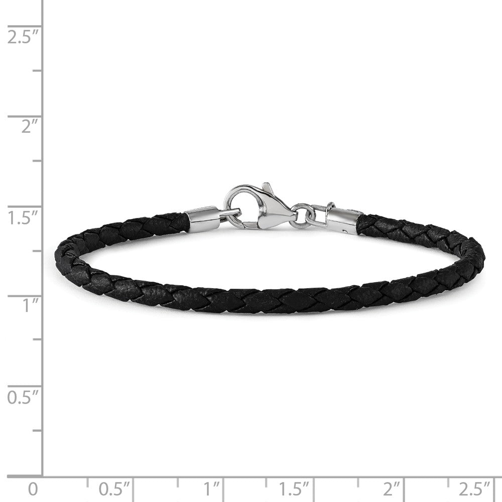 Reflections Sterling Silver Black Leather Lobster Clasp Bead Bracelet 7.00 inches
