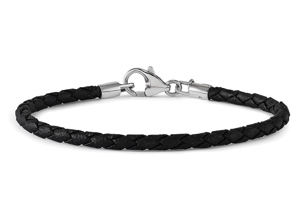 Reflections Sterling Silver Black Leather Lobster Clasp Bead Bracelet 7.75 inches