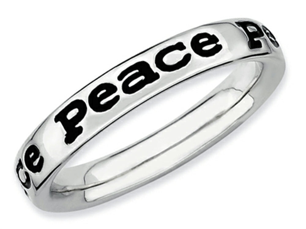 Stackable Expressions Sterling Silver Polished Enameled Peace Stackable Ring