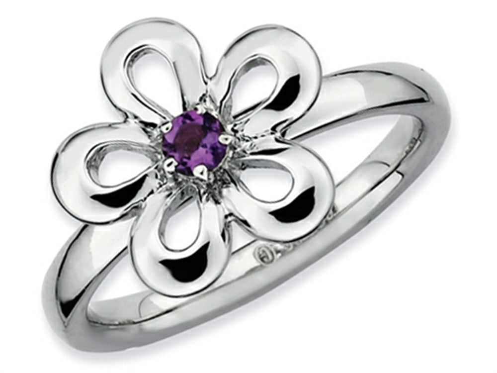 Stackable Expressions Sterling Silver Polished Amethyst Flower Stackable Ring