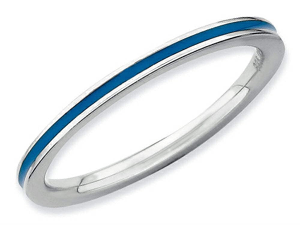 Stackable Expressions Sterling Silver Blue Enameled 1.5mm Stackable Ring