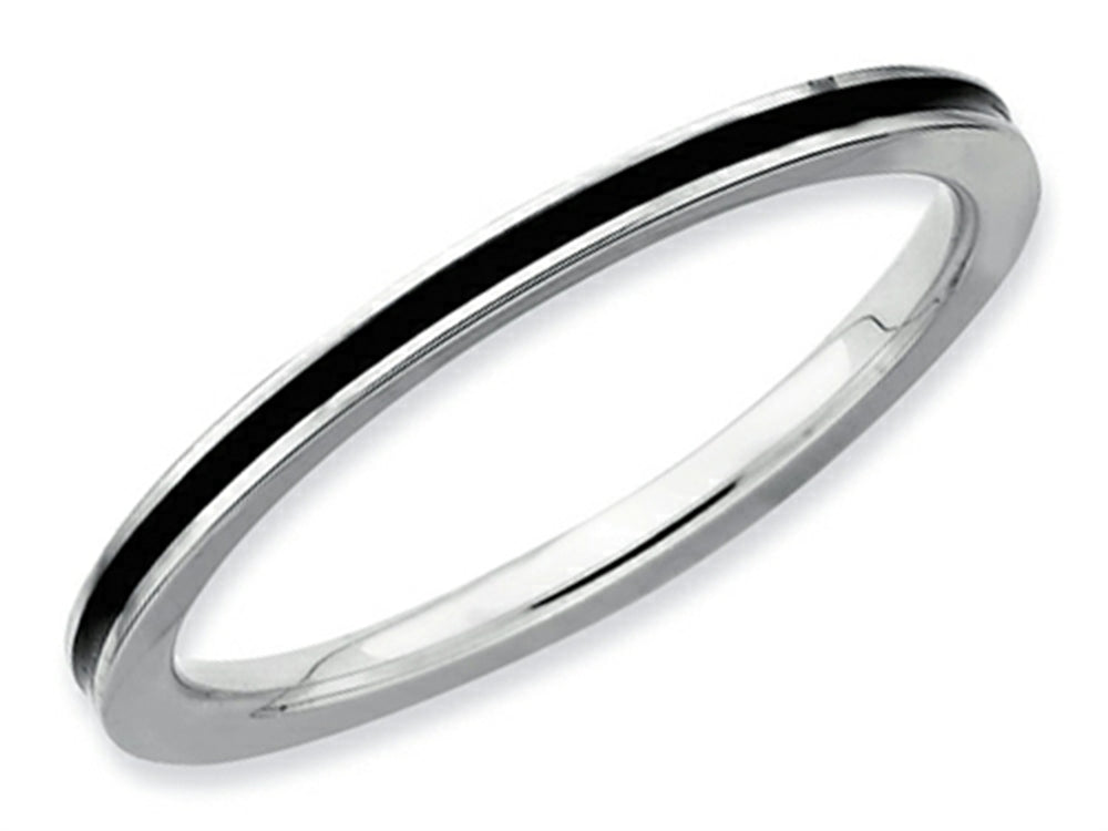 Stackable Expressions Sterling Silver Black Enameled 1.5mm Stackable Ring