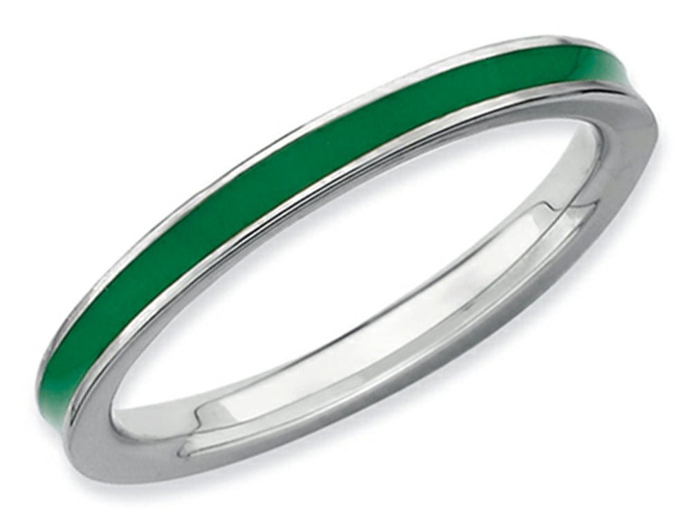 Stackable Expressions Sterling Silver Green Enameled 2.25mm Stackable Ring