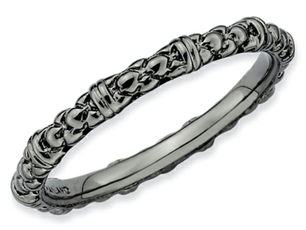 Stackable Expressions Sterling Silver Black-plated Cable Stackable Ring