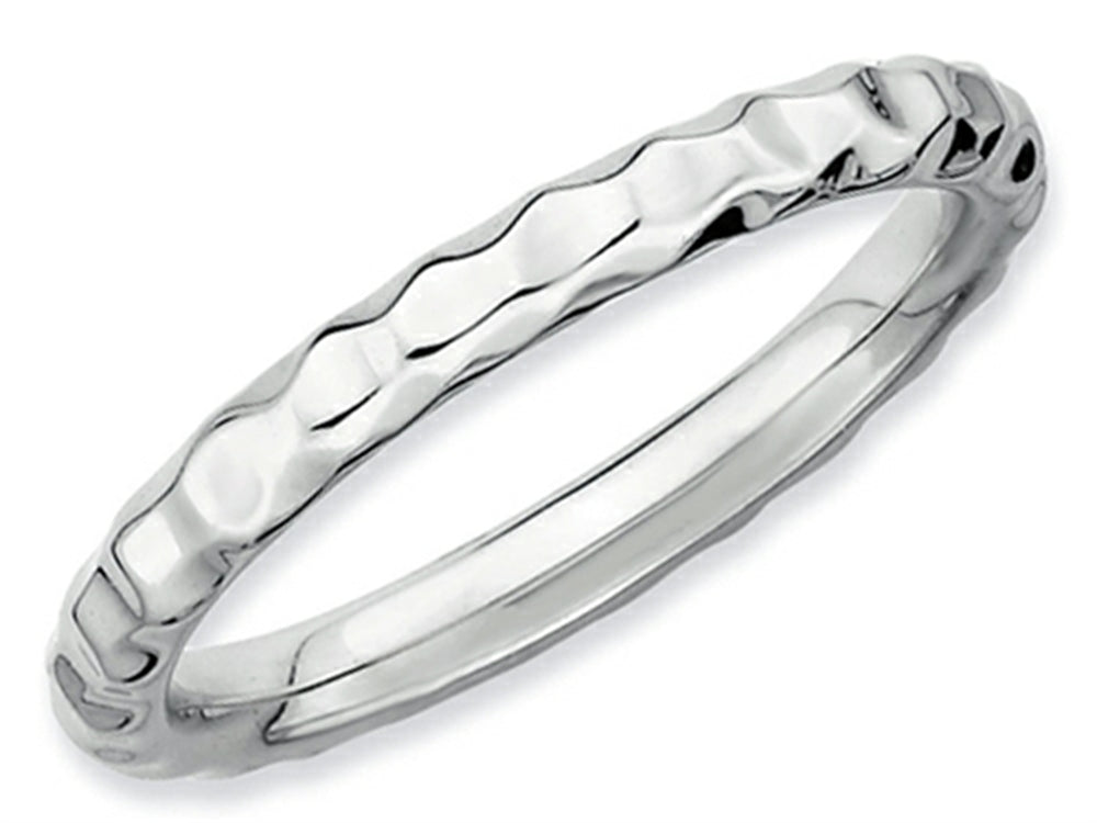 Stackable Expressions Sterling Silver Rhodium Hammered Stackable Ring