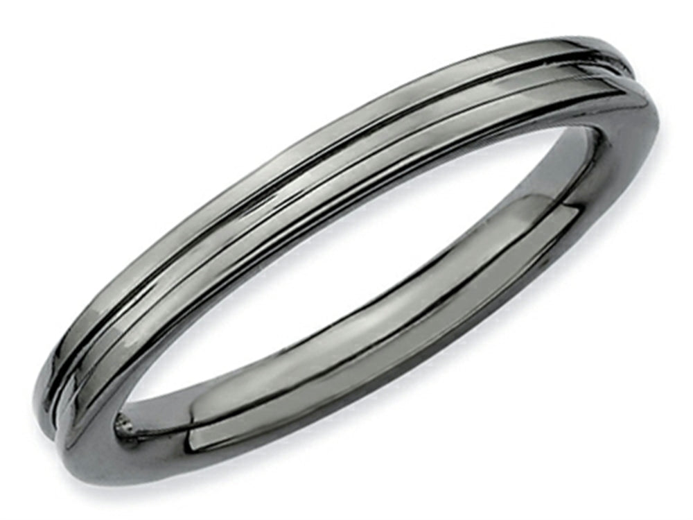 Stackable Expressions Sterling Silver Black-plated Grooved Stackable Ring
