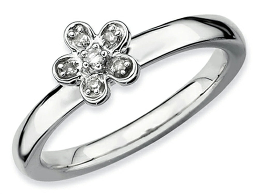 Stackable Expressions Sterling Silver Flower Rough Diamond Stackable Ring