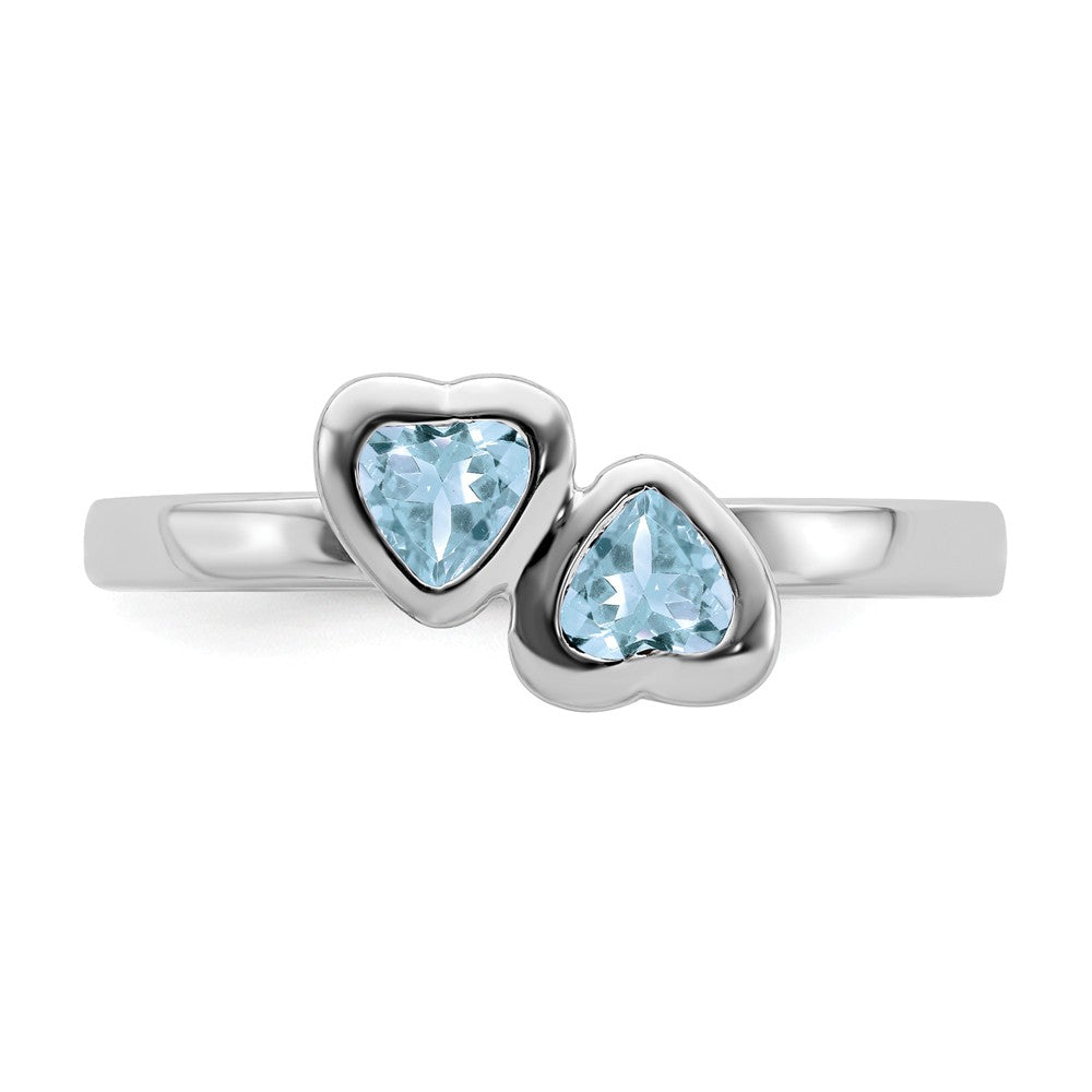 Stackable Expressions Sterling Silver Aquamarine Double Heart Stackable Ring