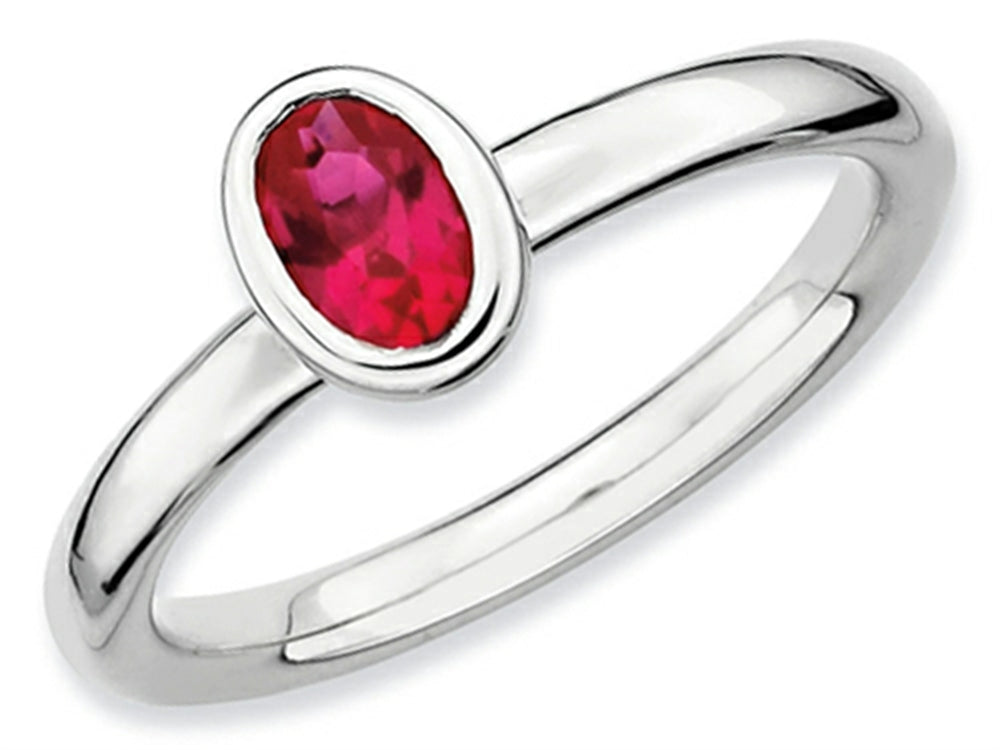 Stackable Expressions Sterling Silver Oval Created Ruby Stackable Ring