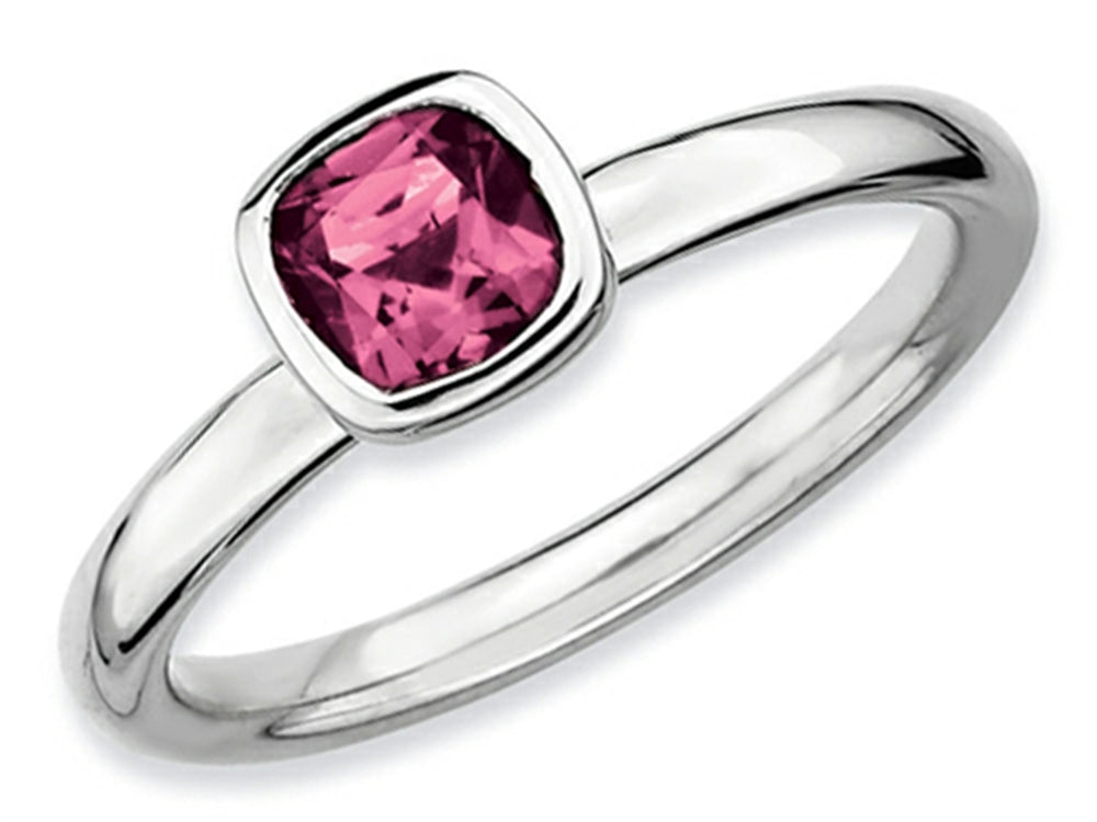Stackable Expressions Sterling Silver Cushion-Cut Pink Tourmaline Stackable Ring