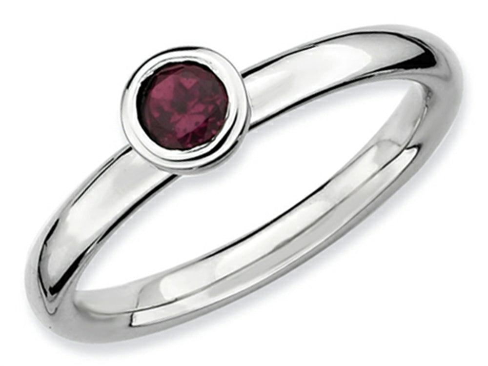 Stackable Expressions Sterling Silver Low 4mm Round Rhod. Garnet Stackable Ring