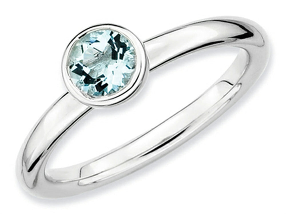 Stackable Expressions Sterling Silver Low 5mm Round Aquamarine Stackable Ring