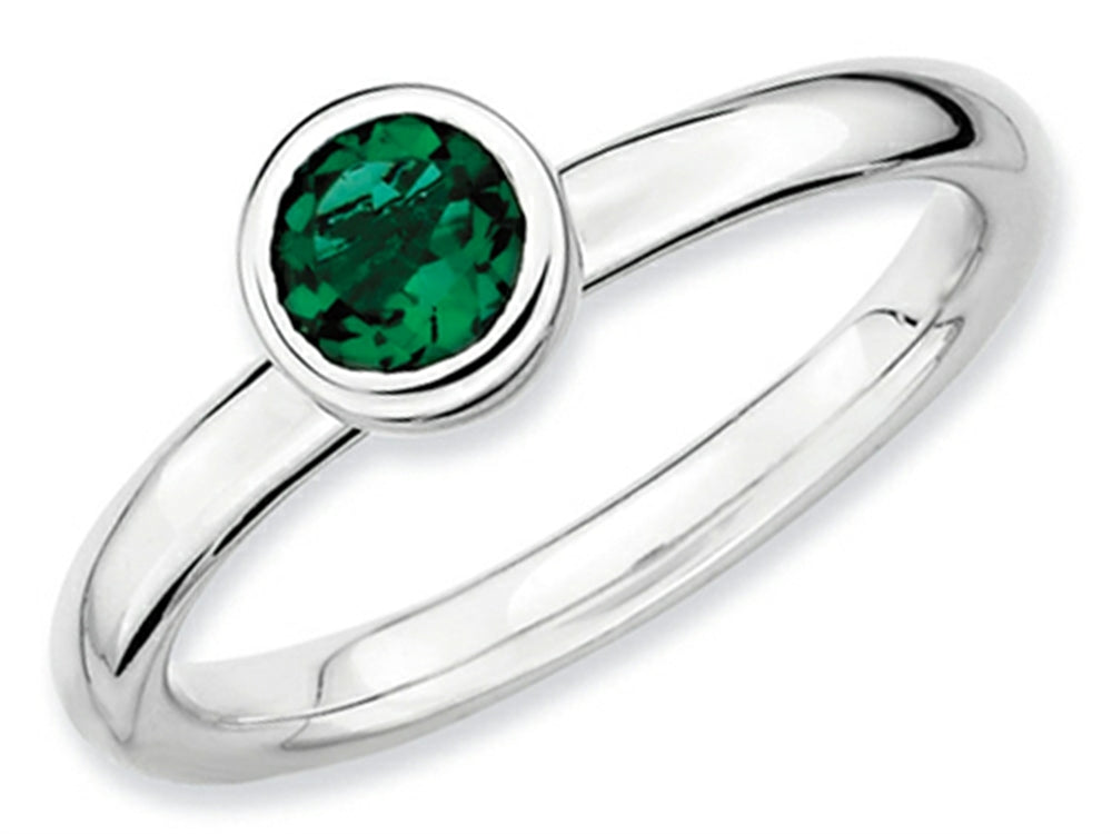 Stackable Expressions Sterling Silver Low 5mm Round Simulated Emerald Stackable Ring