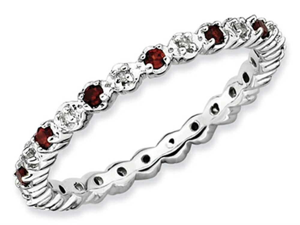 Stackable Expressions Sterling Silver Garnet and Diamond Stackable Ring