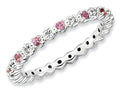 Stackable Expressions Sterling Silver Pink Tourmaline and Diamond Stackable Ring