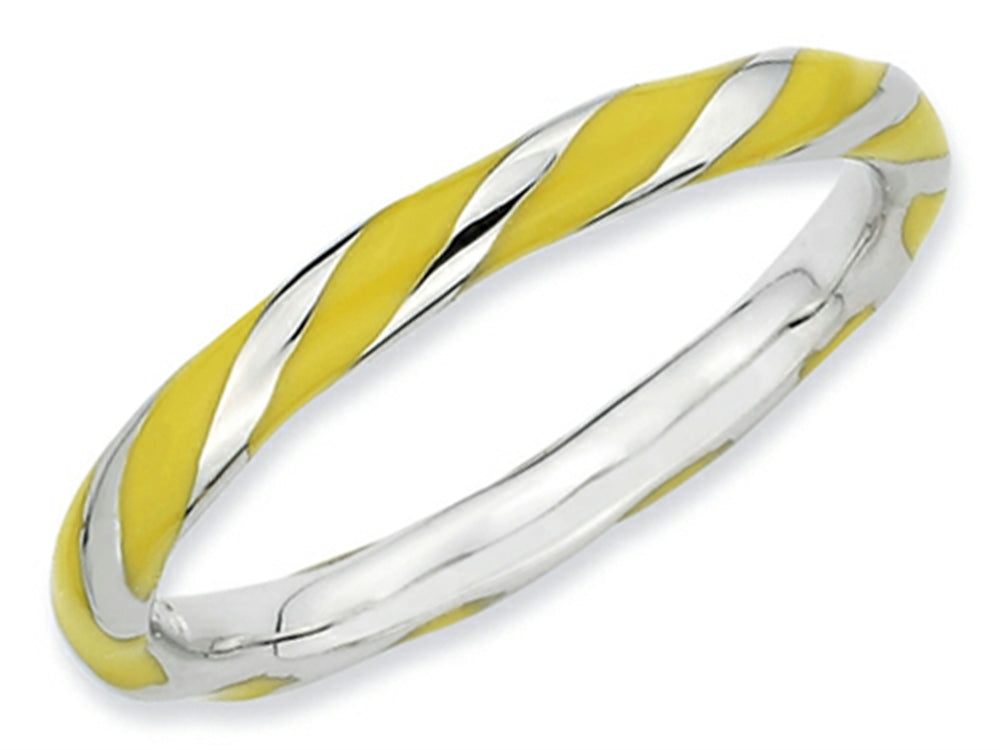 Stackable Expressions Sterling Silver Twisted Yellow Enameled 2.4 x 2.0mm Stackable Ring