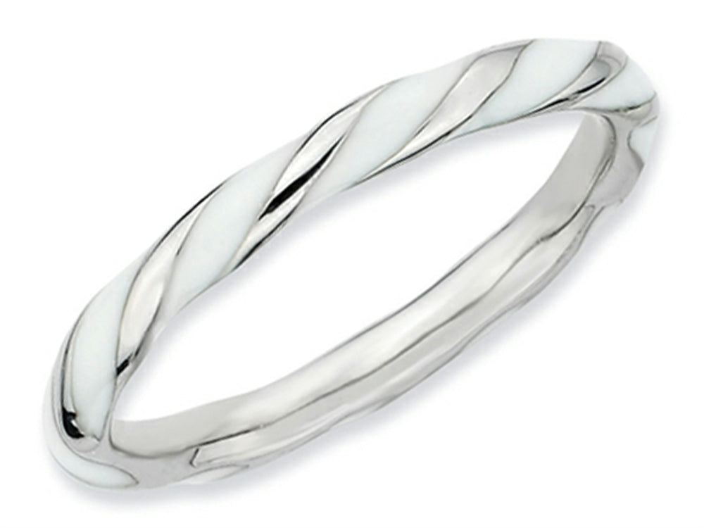 Stackable Expressions Sterling Silver Twisted White Enameled 2.4 x 2.0mm Stackable Ring
