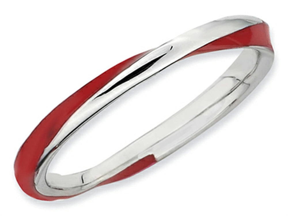 Stackable Expressions Sterling Silver Twisted Red Enameled 2.5 x 2.25mm Stackable Ring