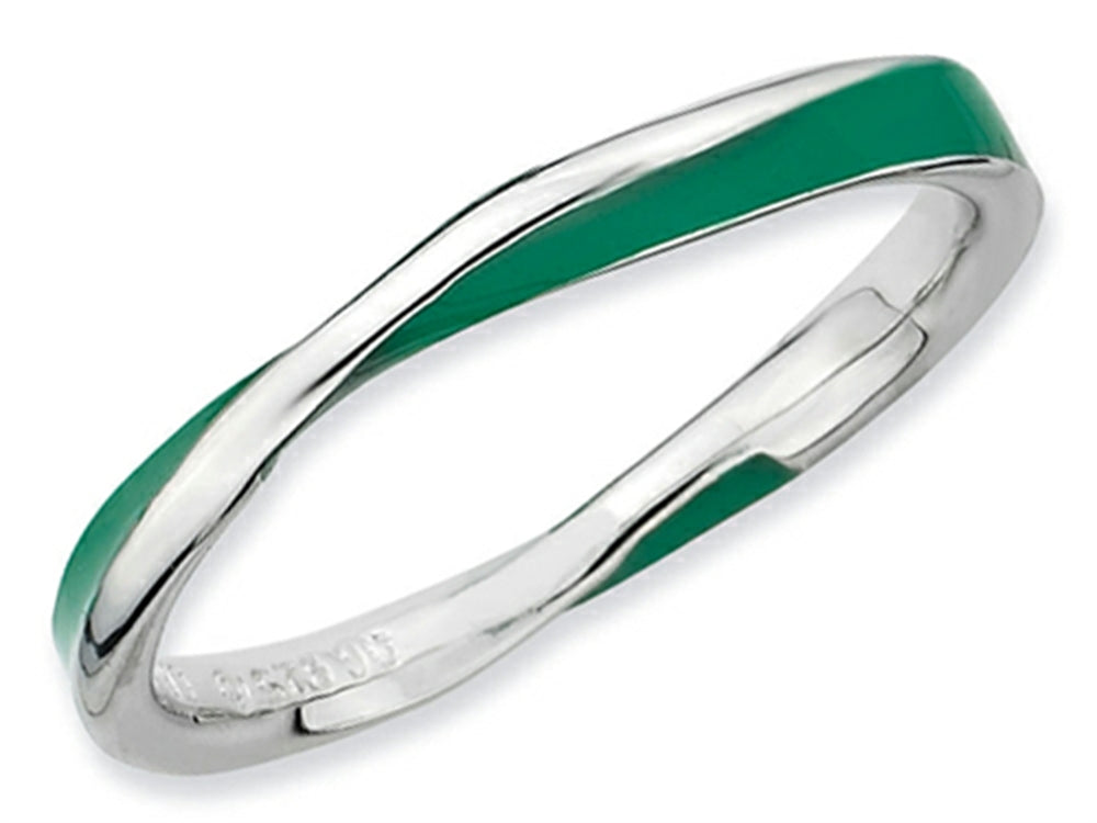 Stackable Expressions Sterling Silver Twisted Green Enameled 2.5 x 2.25mm Stackable Ring