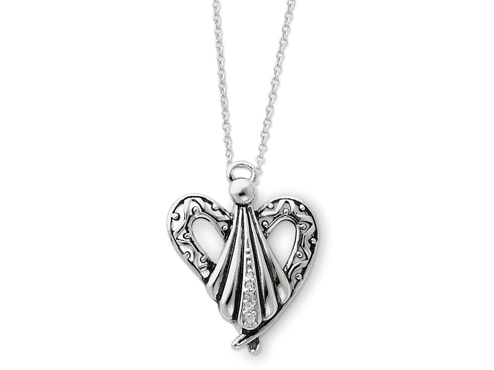 Sentimental Expressions(tm) Sterling Silver Antiqued Angel of Friendship 18 Inch Necklace