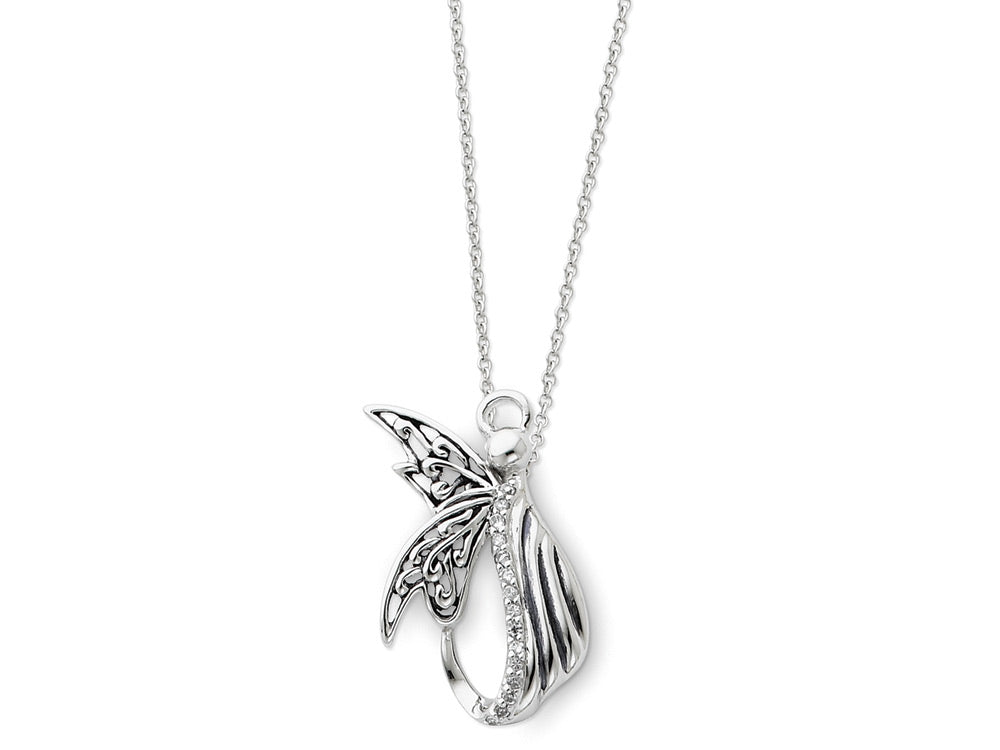 Sentimental Expressions(tm) Sterling Silver Antiqued Angel of Perseverance 18 Inch Necklace