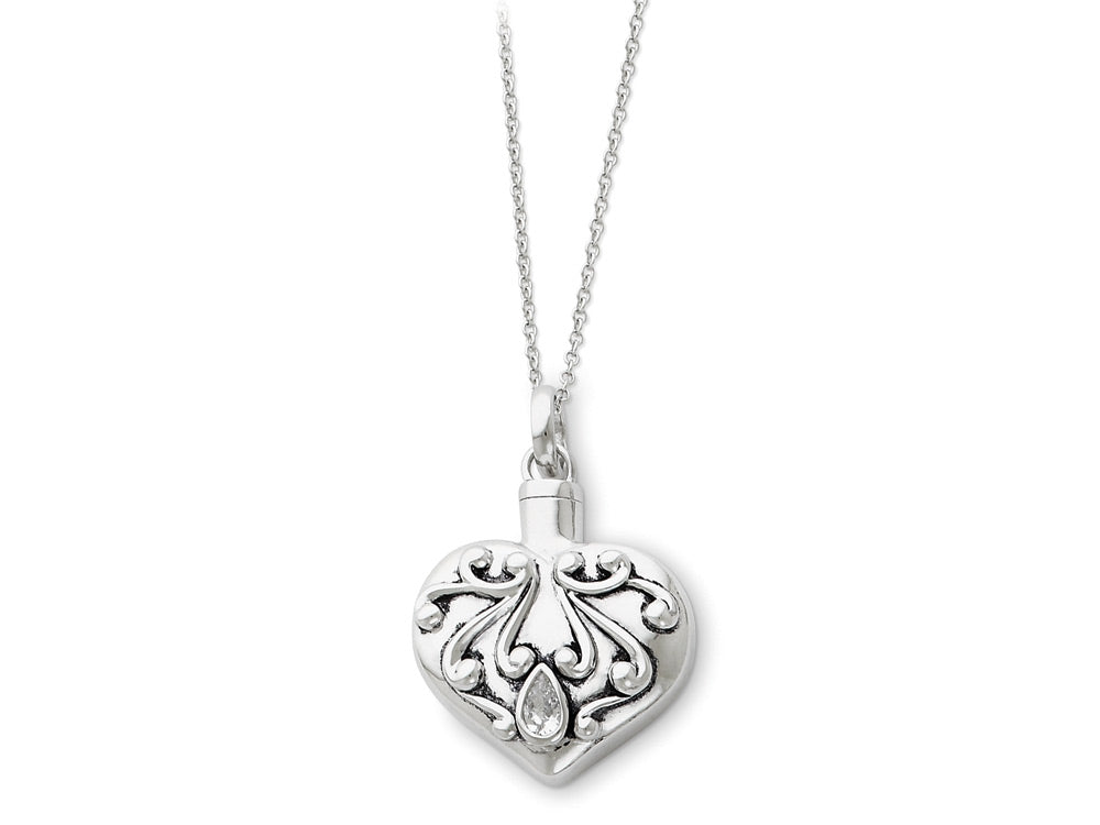 Sentimental Expressions(tm) Sterling Silver Antiqued Heart Remembrance Ash Holder 18 Inch Necklace