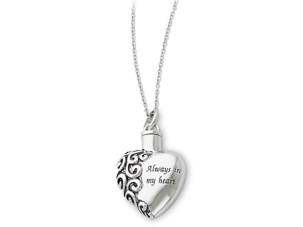 Sentimental Expressions(tm) Sterling Silver Antiqued Heart Remembrance Ash Holder 18 Inch Necklace