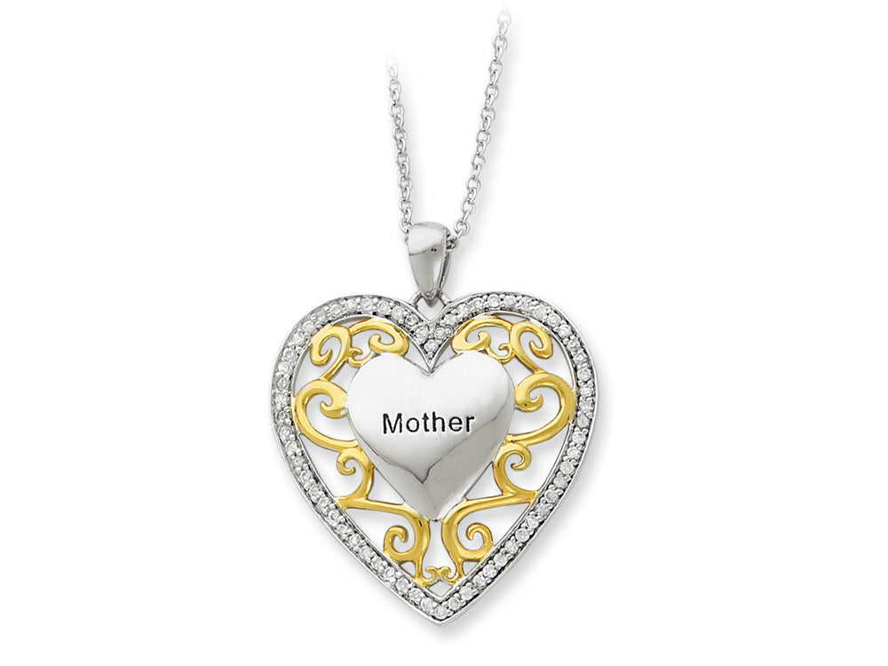 Sentimental Expressions(tm) Sterling Silver and Mother 18 Inch Heart Necklace