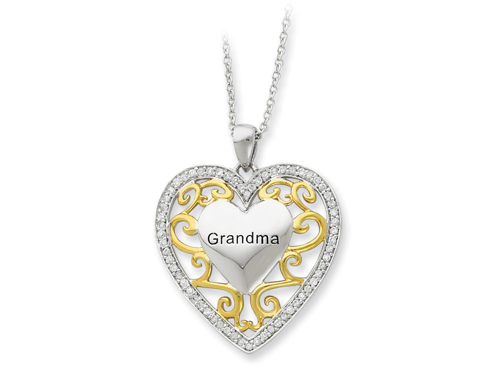 Sentimental Expressions(tm) Sterling Silver and Grandma 18 Inch Heart Necklace