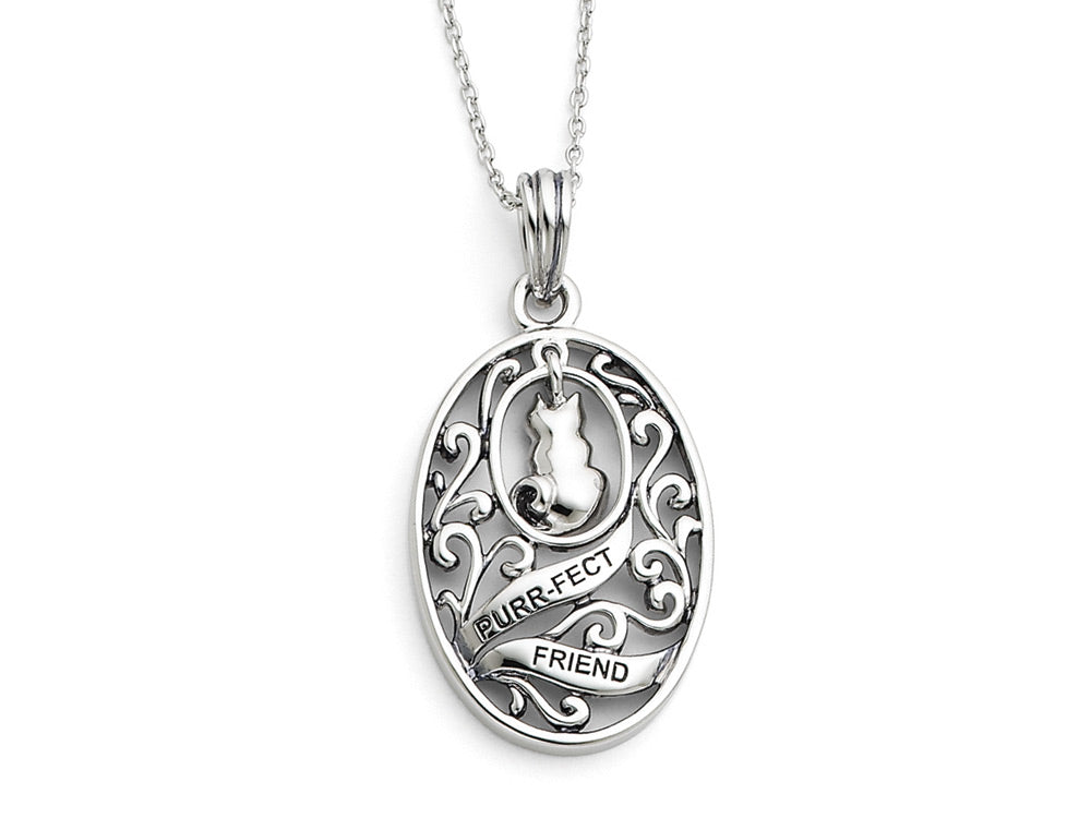 Sentimental Expressions(tm) Sterling Silver Antiqued Animal Friends-Cat 18 Inch Necklace
