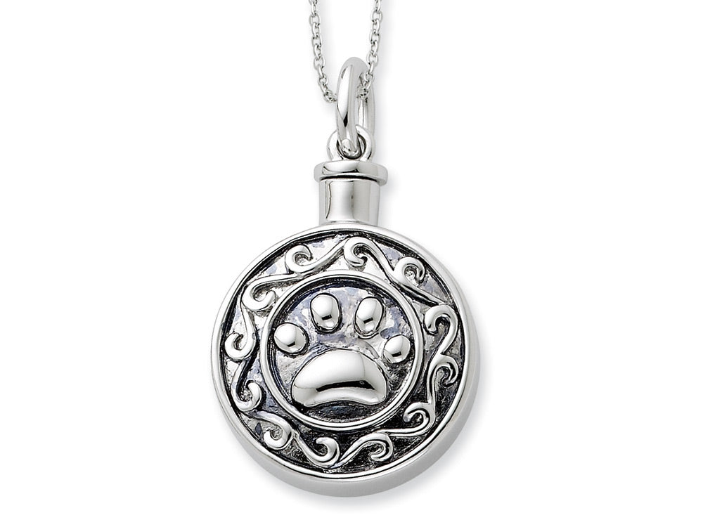 Sentimental Expressions(tm) Sterling Silver Antiqued Paw Ash Holder 18 Inch Necklace