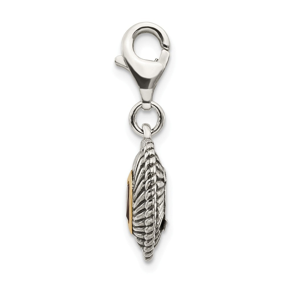 Sterling Silver With 14k Garnet Antiqued Charm