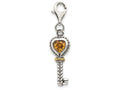 Sterling Silver With 14k Citrine Antiqued Key With Lobster Clasp Charm