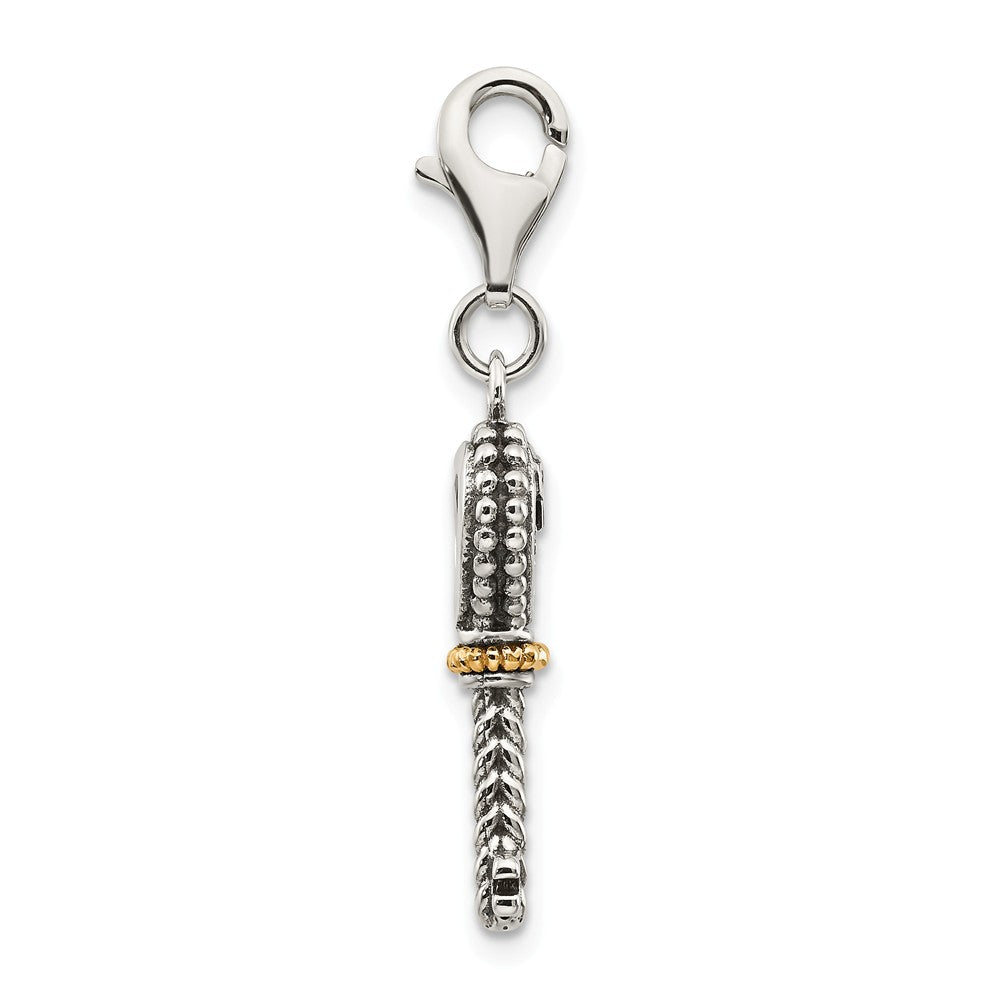 Sterling Silver With 14k Garnet Antiqued Key With Lobster Clasp Charm