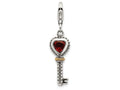Sterling Silver With 14k Garnet Antiqued Key With Lobster Clasp Charm
