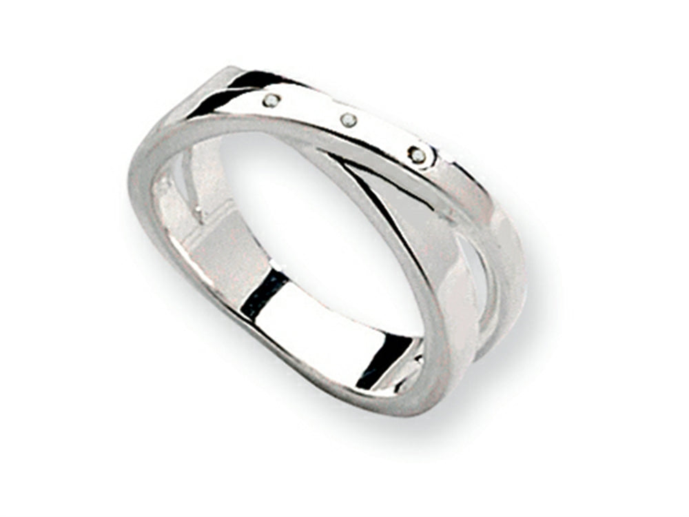 White Ice Sterling Silver Diamond Crossover Ring