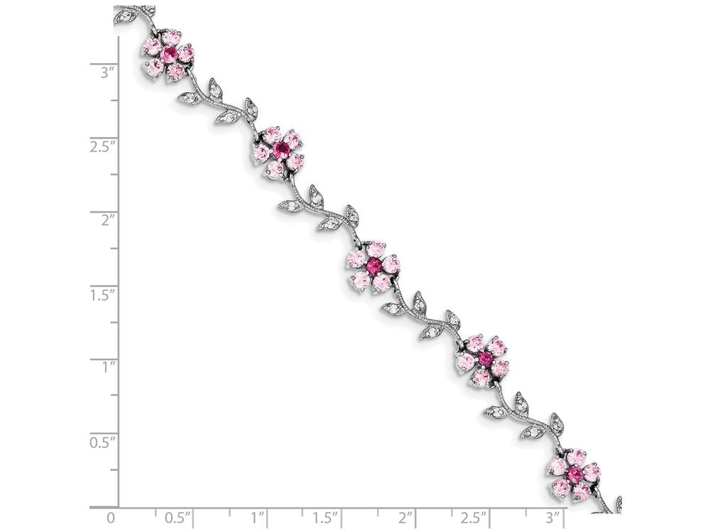 FJC Finejewelers Sterling Silver 7.75inch Pink And Clear Cubic Zirconia Flower Bracelet