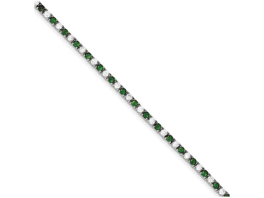 FJC Finejewelers Sterling Silver 7inch Green And White Cubic Zirconia Bracelet