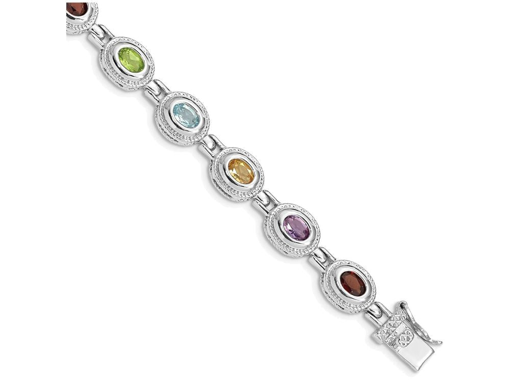 FJC Finejewelers Sterling Silver 7inch Rainbow Semi Precious Stone Bracelet