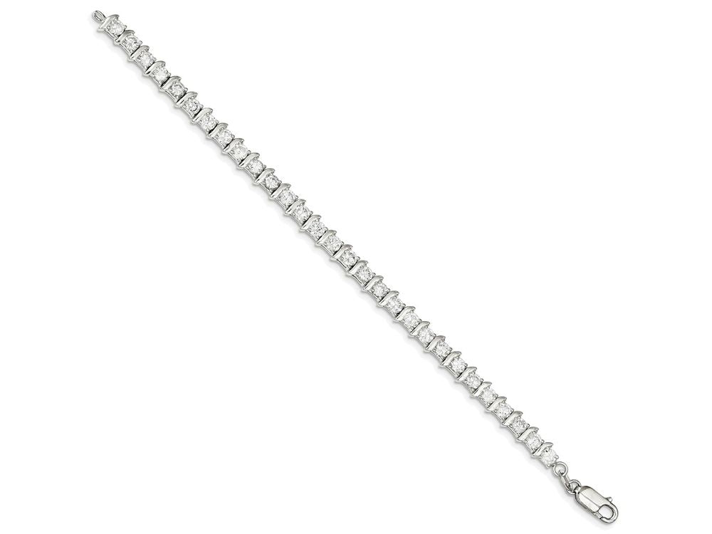 FJC Finejewelers Sterling Silver and Cubic Zirconia Fancy Polished Bracelet