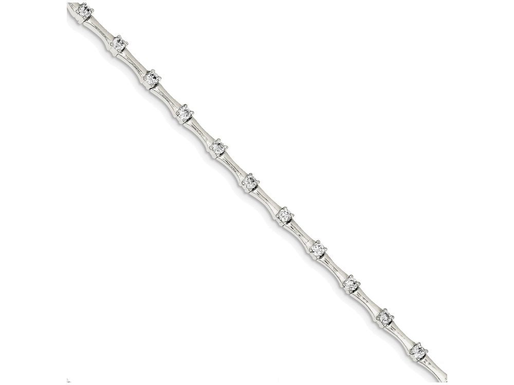 FJC Finejewelers Sterling Silver and Cubic Zirconia Fancy Polished Bracelet