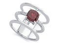 FJC Finejewelers Sterling Silver 3 Triple Band Ring with 7mm Garnet Cushion-Cut