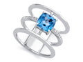 FJC Finejewelers Sterling Silver 3 Triple Band Ring with 7mm Simulated Aquamarine Cushion-Cut