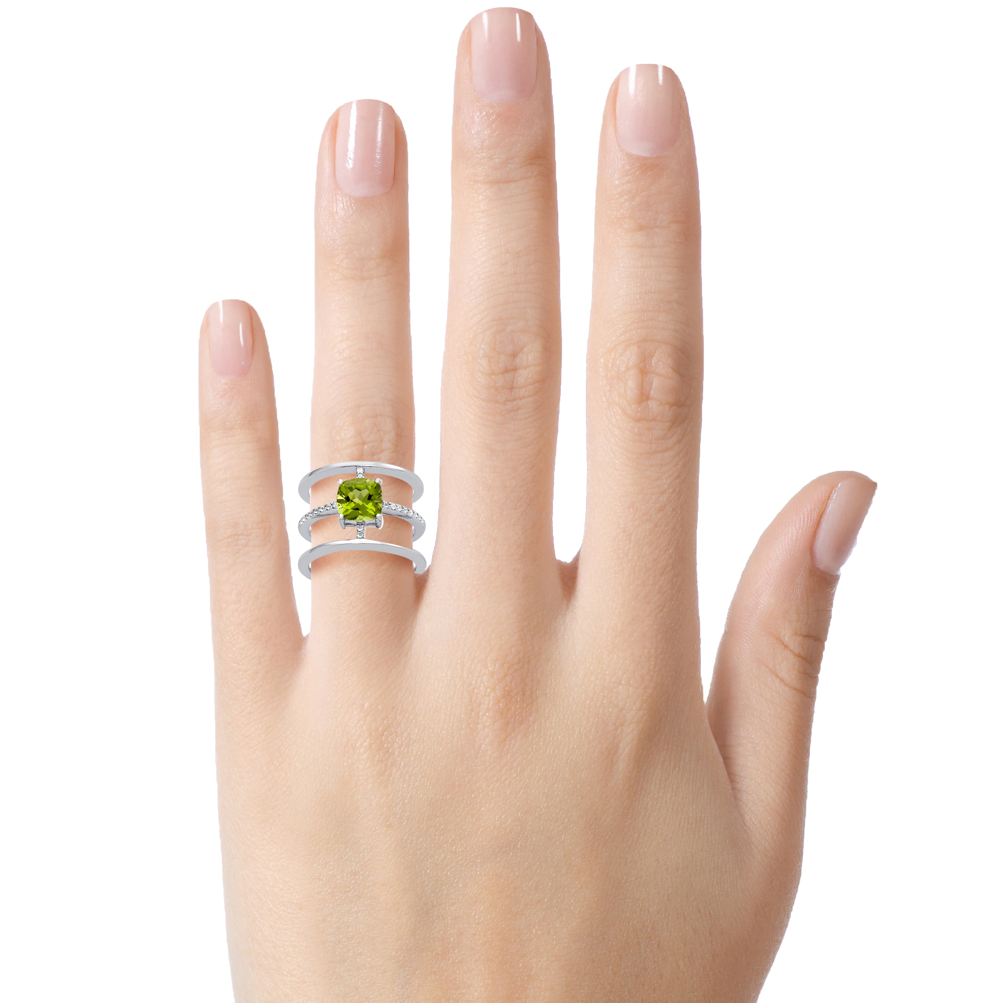 FJC Finejewelers Sterling Silver 3 Triple Band Ring with 7mm Peridot Cushion-Cut