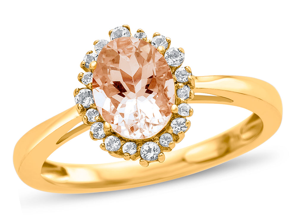 FJC Finejewelers 10k Yellow Gold 8x6mm Oval Genuine Morganite with White Topaz accent stones Halo Ring
