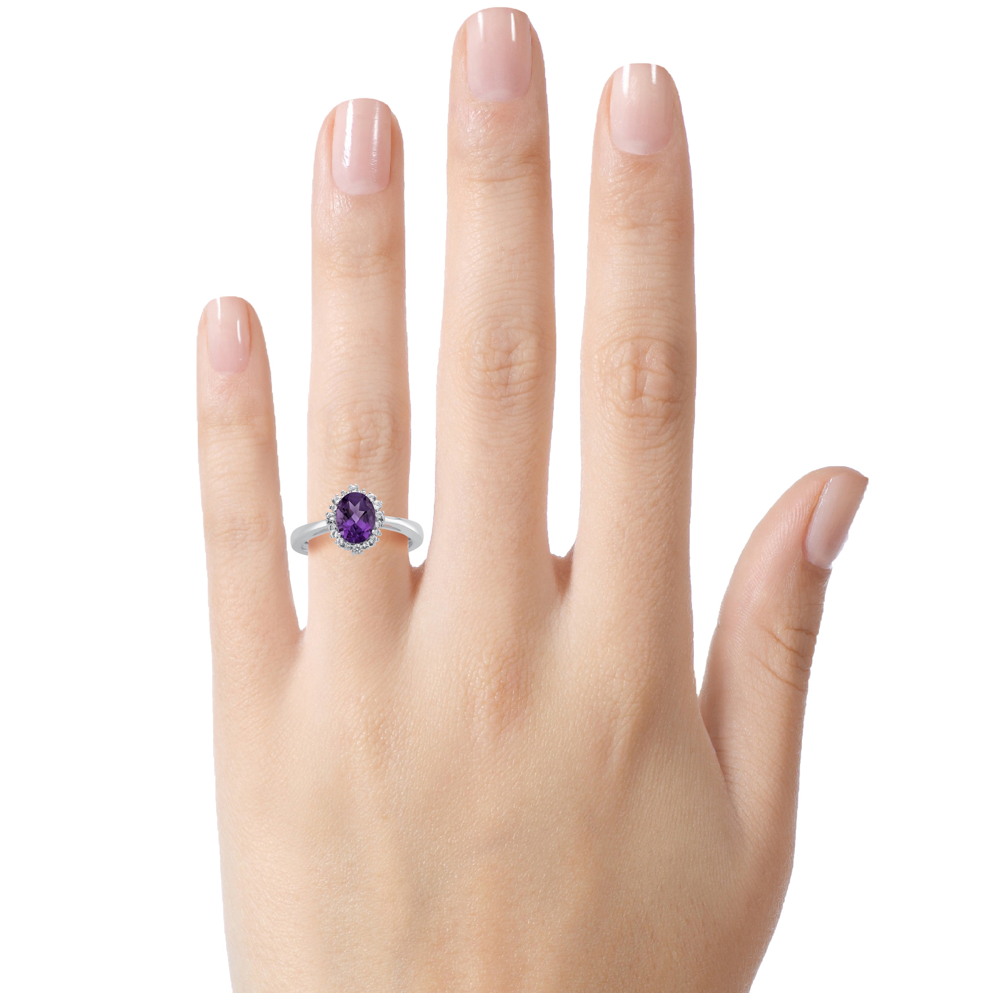 FJC Finejewelers 10k White Gold 8x6mm Oval Amethyst with White Topaz accent stones Halo Ring